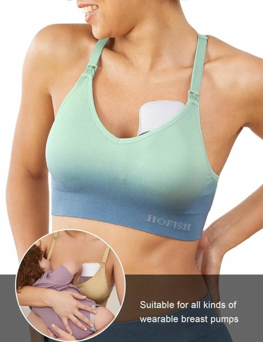 HOFISH Seamless Maternity Sports Bra - Medium Impact Nursing Bra for Breastfeeding, Racerback Pregnancy & Nursing Bra