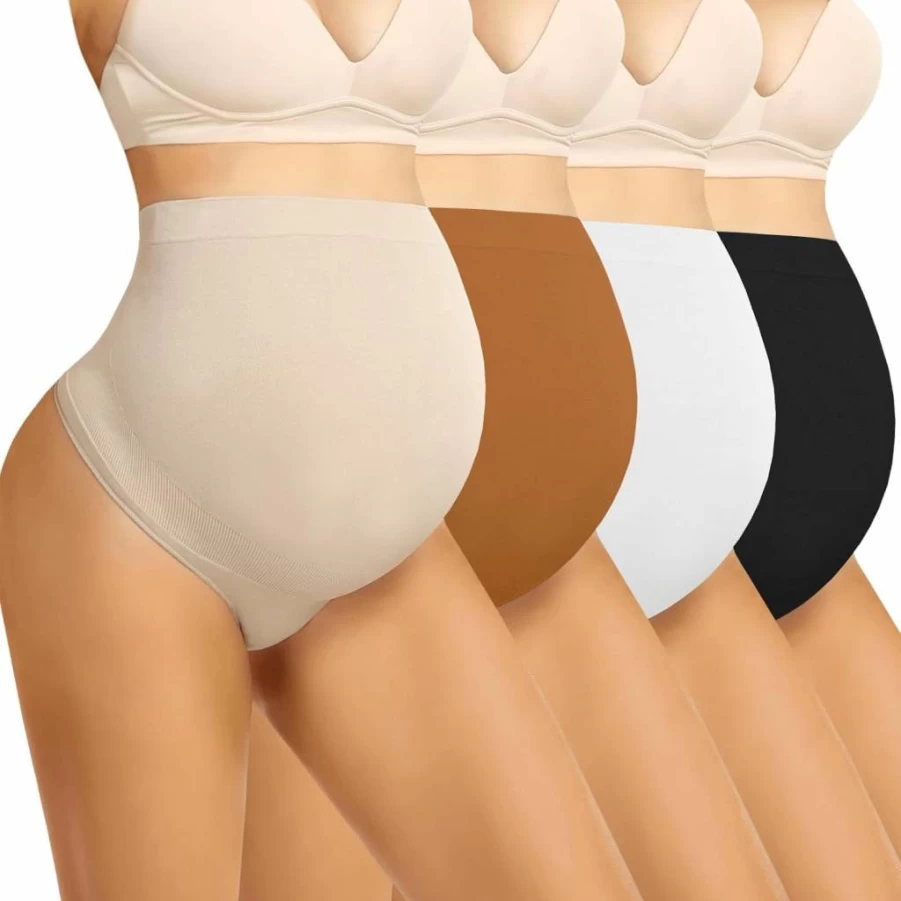 Boguish Seamless Maternity Thong - Over The Bump Pregnancy Panties with Belly Support for Women