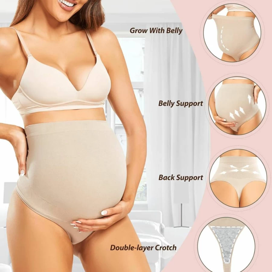 Boguish Seamless Maternity Thong - Over The Bump Pregnancy Panties with Belly Support for Women