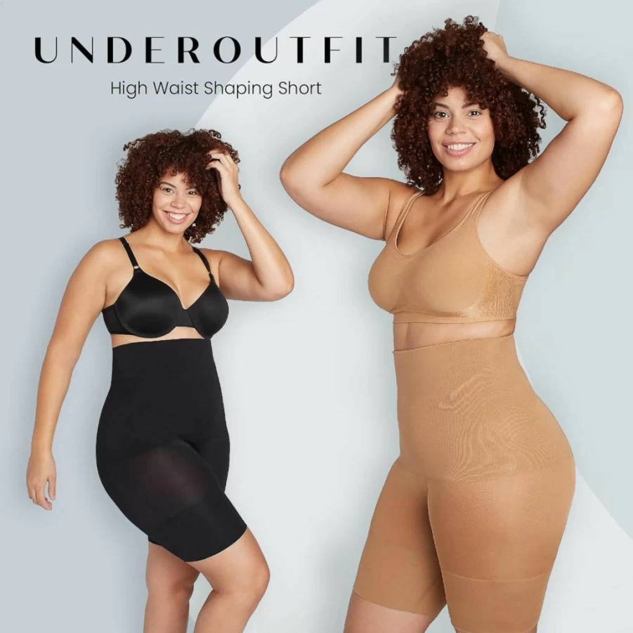 Underoutfit High Waisted Shapewear Shorts for Women - Tummy Control Body Shaper - Sizes Small to Plus