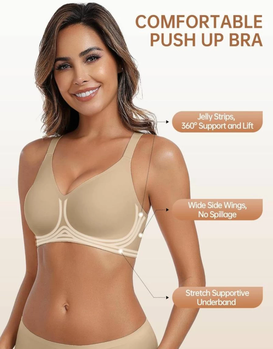 Vertvie Wireless Racerback Bras for Women - Seamless Full Coverage Push Up Bralette, Convertible T-Shirt Bra, Supportive Comfort