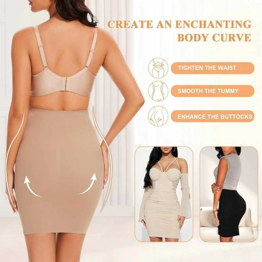 Ysabeloom Women's Tummy Control Seamless Shapewear Slip Skirt - Body Shaper Half Slip for Dresses