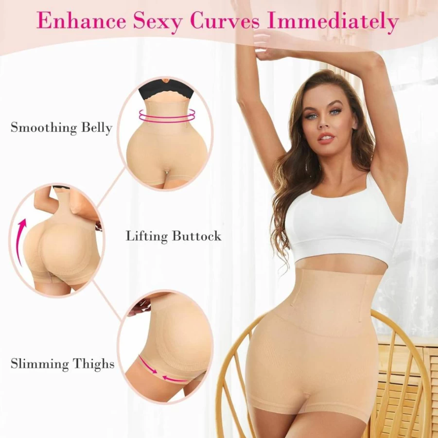 Nebility High Waist Tummy Control Shorts – Seamless Butt Lifting Shapewear with Hip Enhancer Pads for Women
