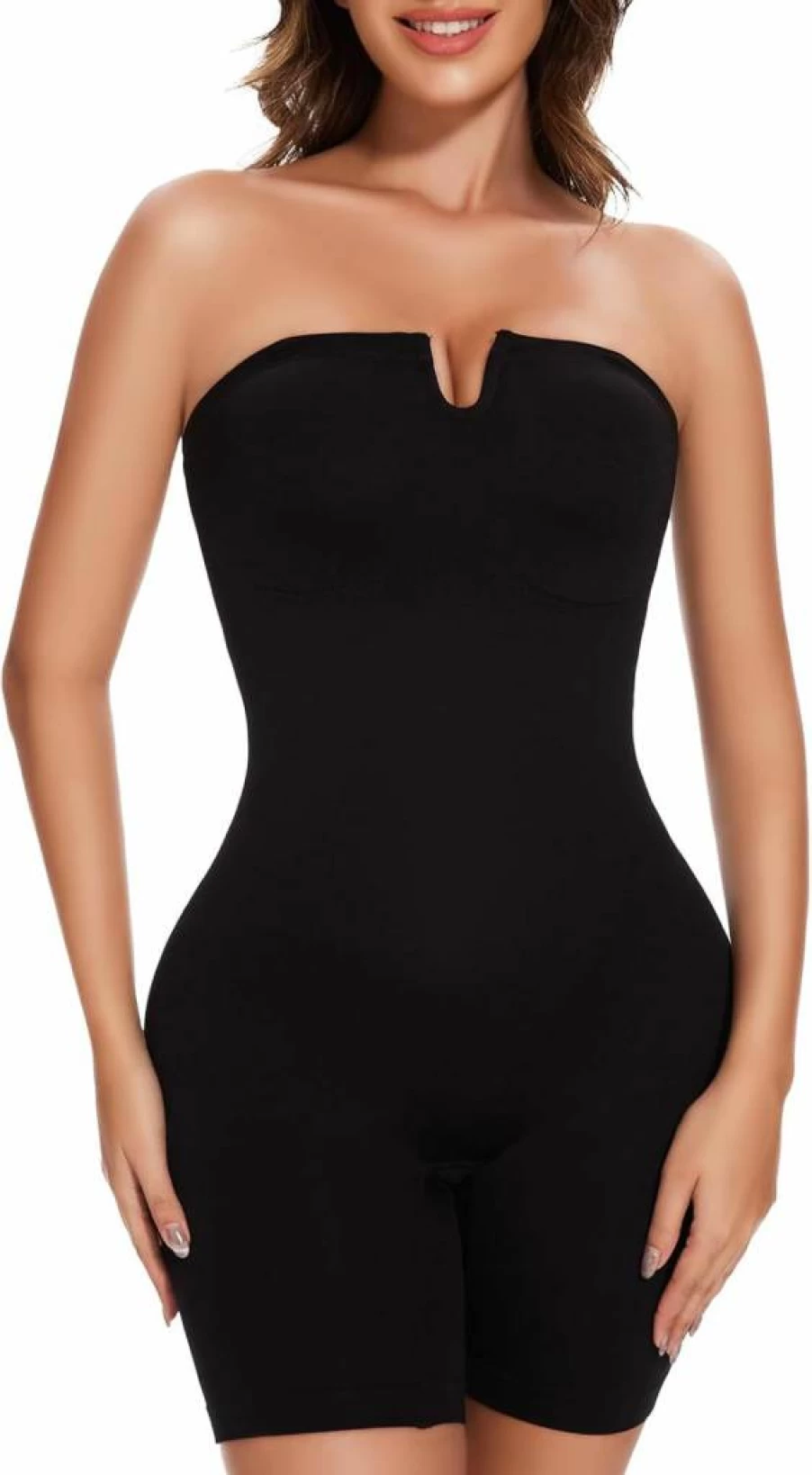 Amazon Ellareese Women's Full Body Shapewear - Strapless Tummy Control Bodysuit with Butt Lifting & Thigh Slimming Design