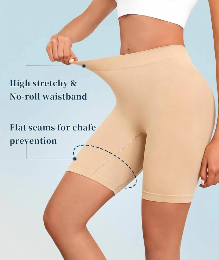 Okimay 4 Pack Women's Seamless Anti-Chafing Slip Shorts - Invisible Under Dress Boyshorts Panties for Comfort & Coverage