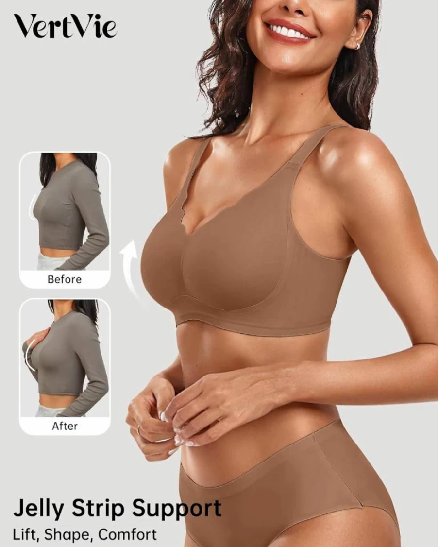 Vertvie Women's Wireless Seamless Bralette - Full Coverage Comfort Bra with Scalloped Edge for Support and Push Up Effect