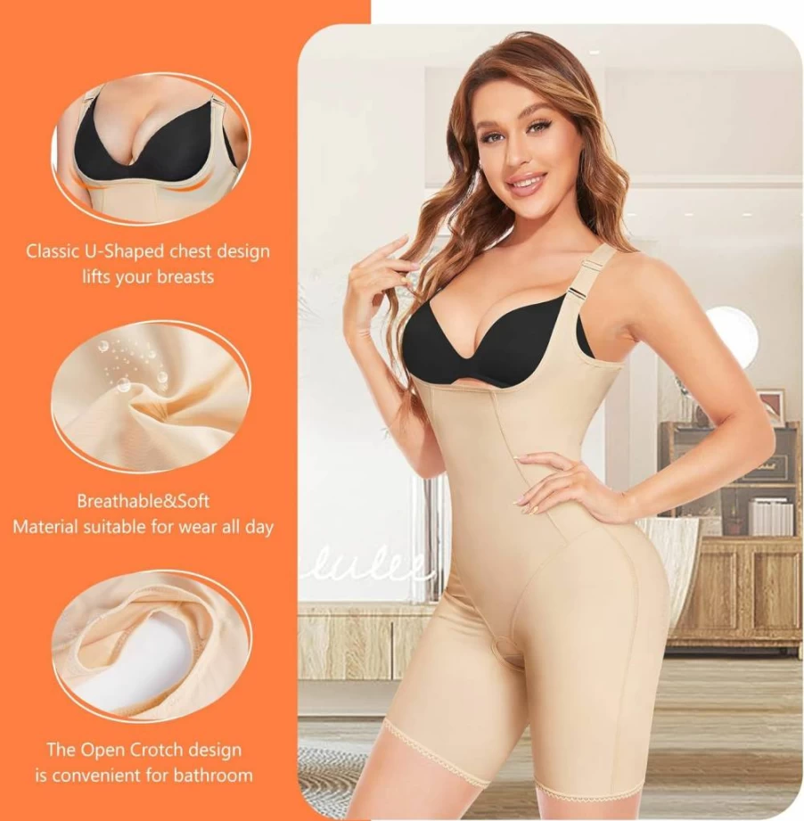 Wonderience Women's Shapewear Bodysuit - Waist Trainer Corset for Tummy Control & Thigh Slimming Full Body Shaper