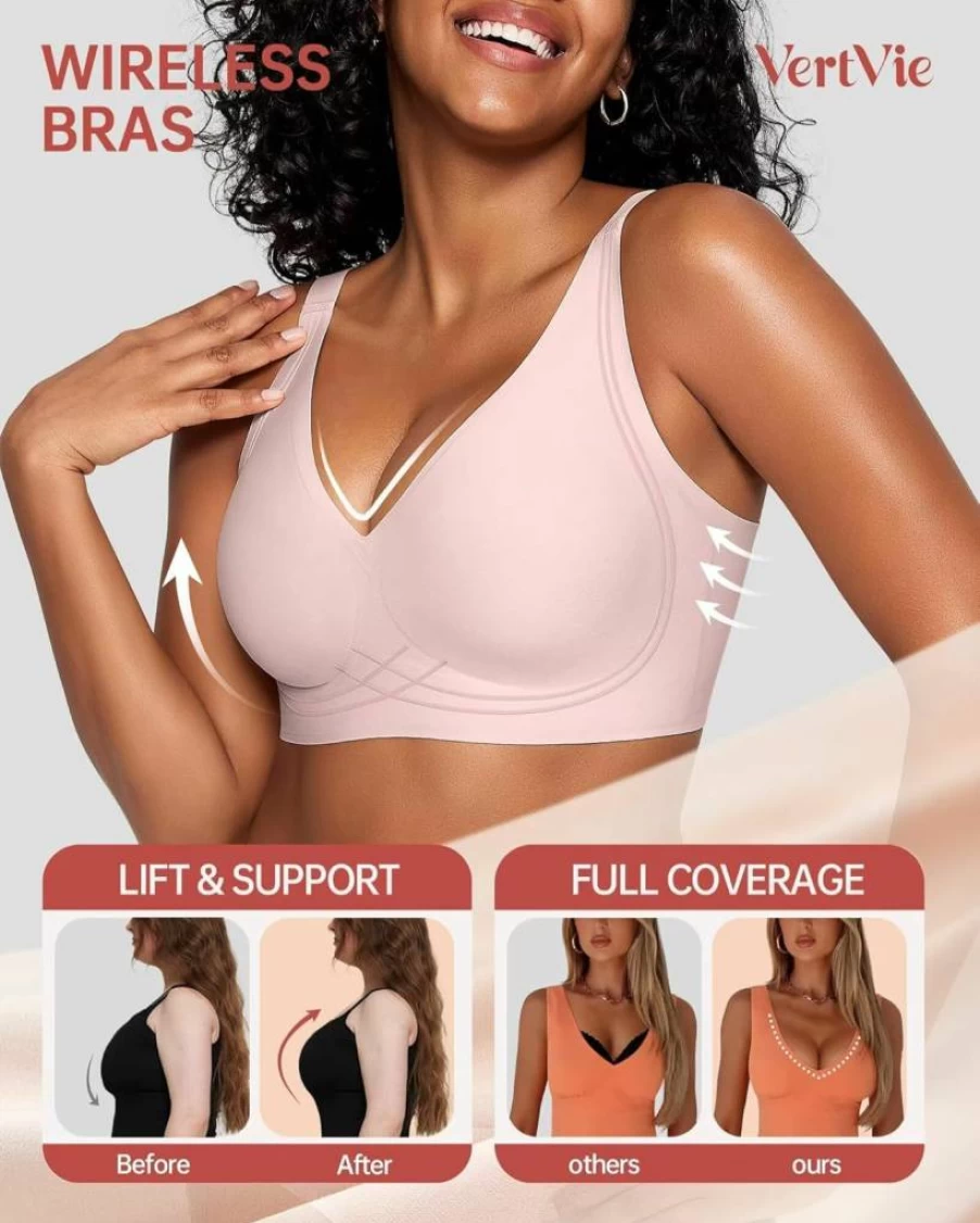 Vertvie Women's Comfortable Seamless Wireless Bra - Racerback Bralette for Sleep & Support, No Underwire Push Up Design