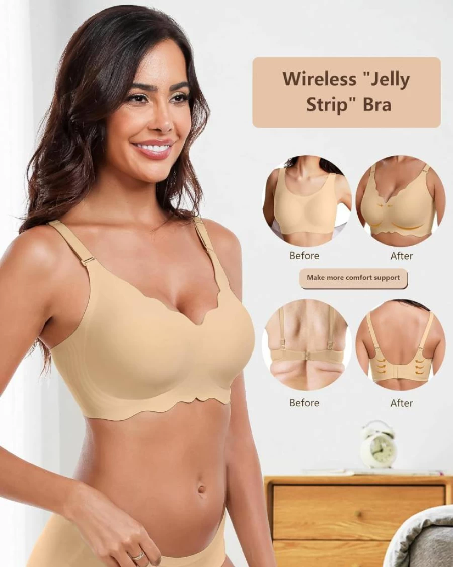 HORISUN Wireless Comfort Bra for Women - Seamless, No Underwire, Soft Support, Full Coverage, V Neck Design