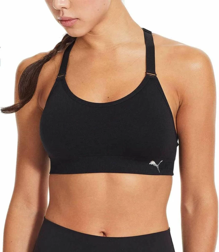 PUMA Women's 3-Pack Medium Support Sports Bras - Black, White & Grey for Workout & Fitness