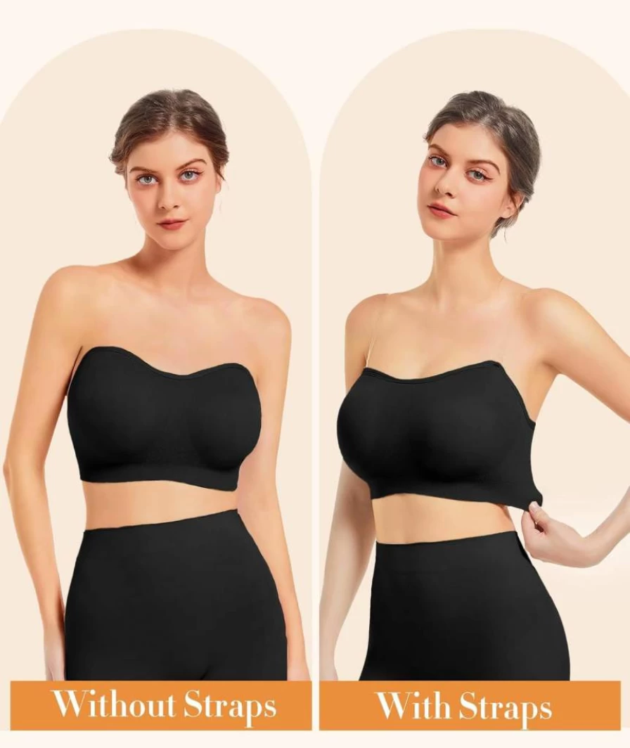 SIMIYA Wireless Strapless Bra for Women - Non-Slip Bandeau Tube Top with Removable Pads, Comfortable & Clear Support