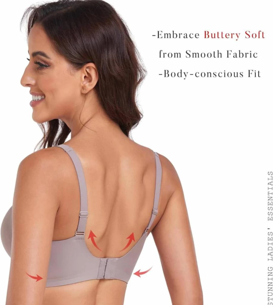 OXYIBRAS Women's Seamless Plunge Bralette - No Underwire Comfort Bra for Sleep, T-Shirt & Everyday Wear with Free Bra Extender