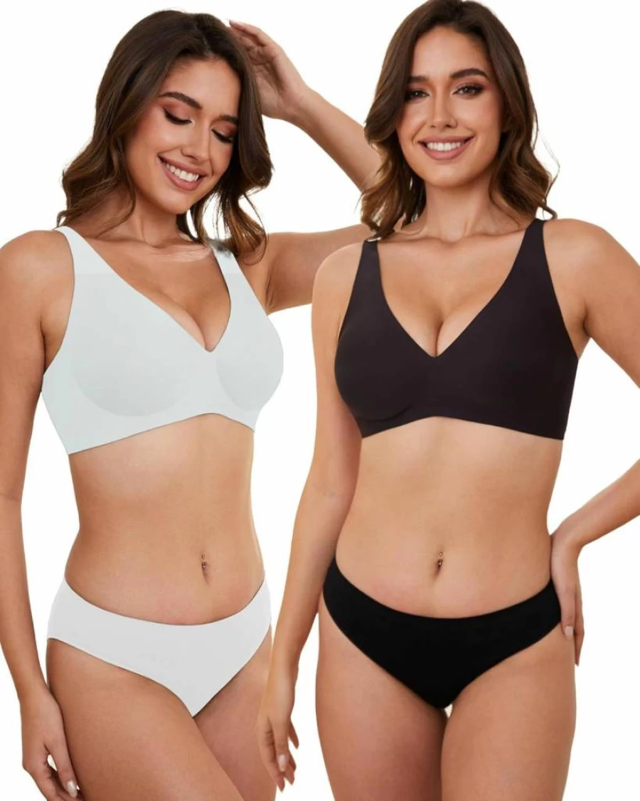 OXYIBRAS Women's Seamless Plunge Bralette - No Underwire Comfort Bra for Sleep, T-Shirt & Everyday Wear with Free Bra Extender