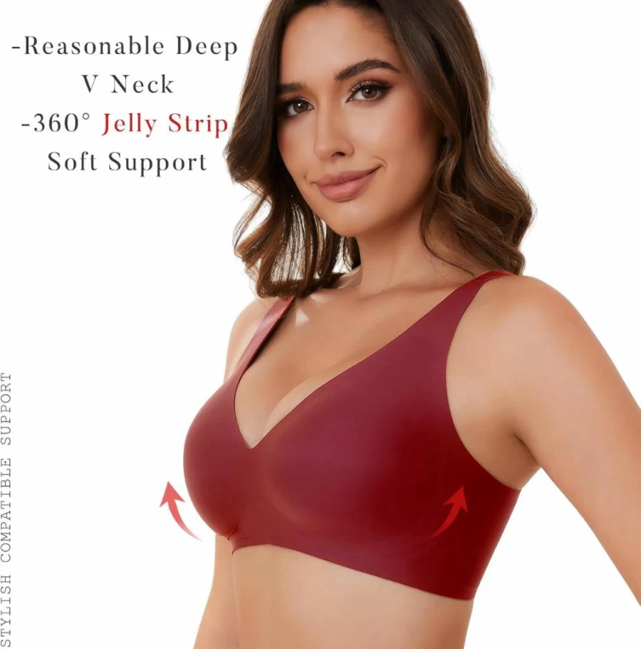 OXYIBRAS Women's Seamless Plunge Bralette - No Underwire Comfort Bra for Sleep, T-Shirt & Everyday Wear with Free Bra Extender