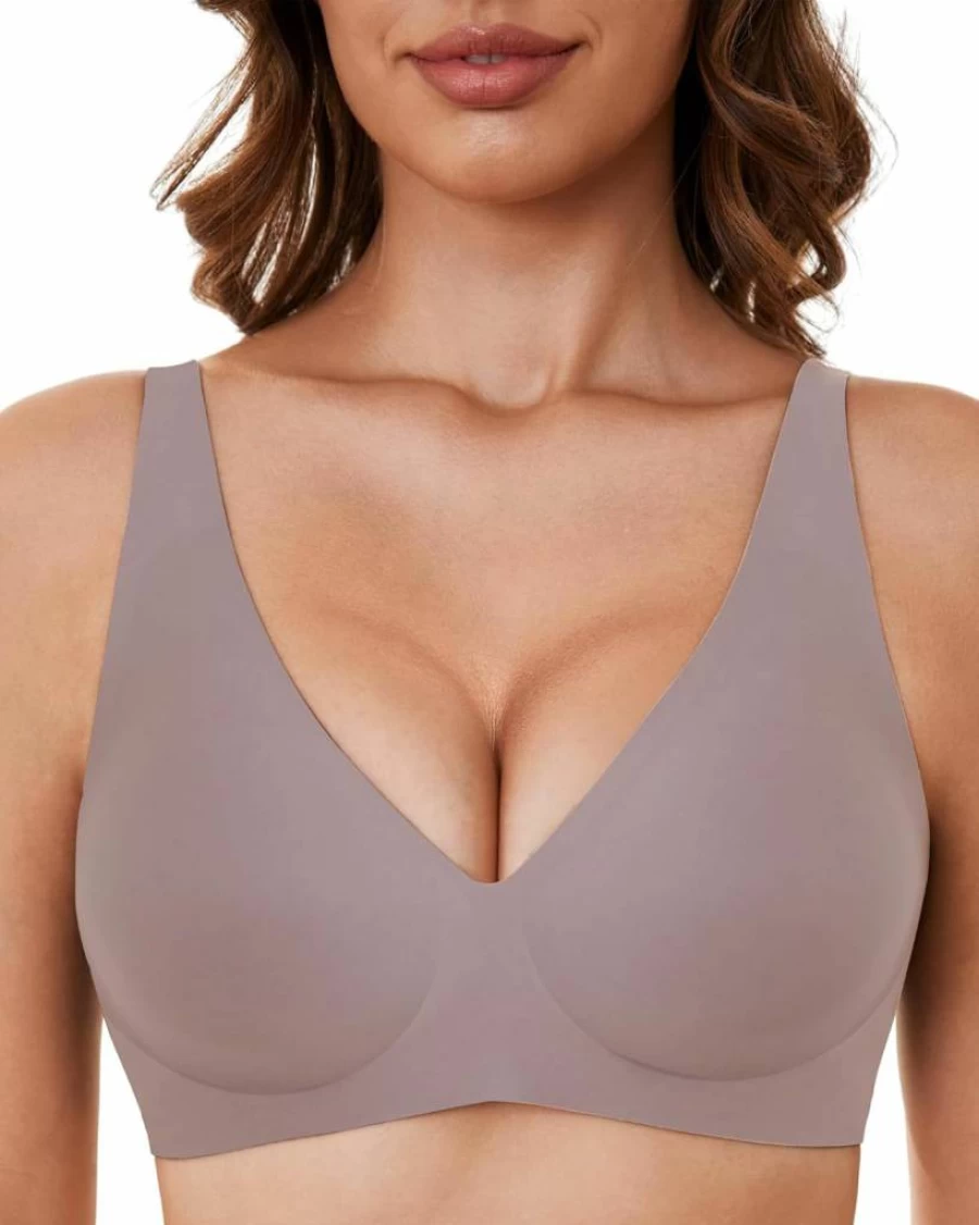 OXYIBRAS Women's Seamless Plunge Bralette - No Underwire Comfort Bra for Sleep, T-Shirt & Everyday Wear with Free Bra Extender