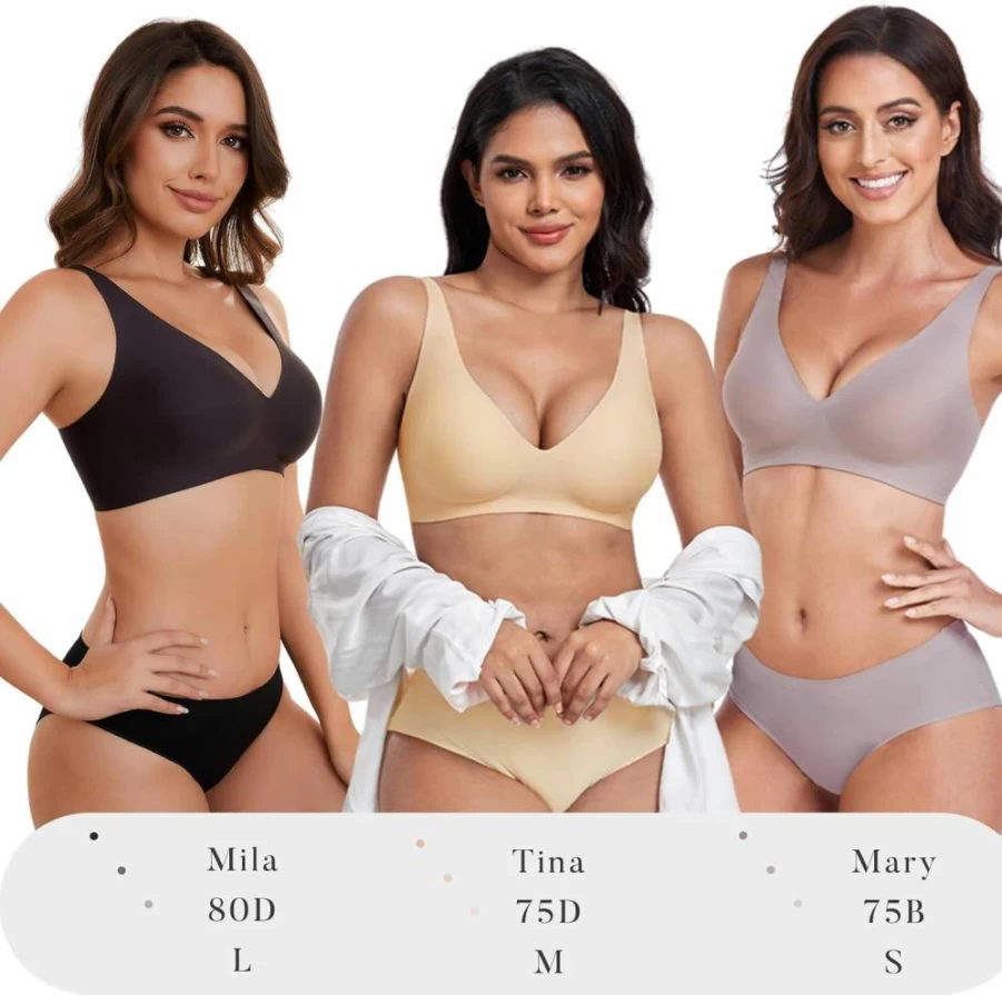 OXYIBRAS Women's Seamless Plunge Bralette - No Underwire Comfort Bra for Sleep, T-Shirt & Everyday Wear with Free Bra Extender