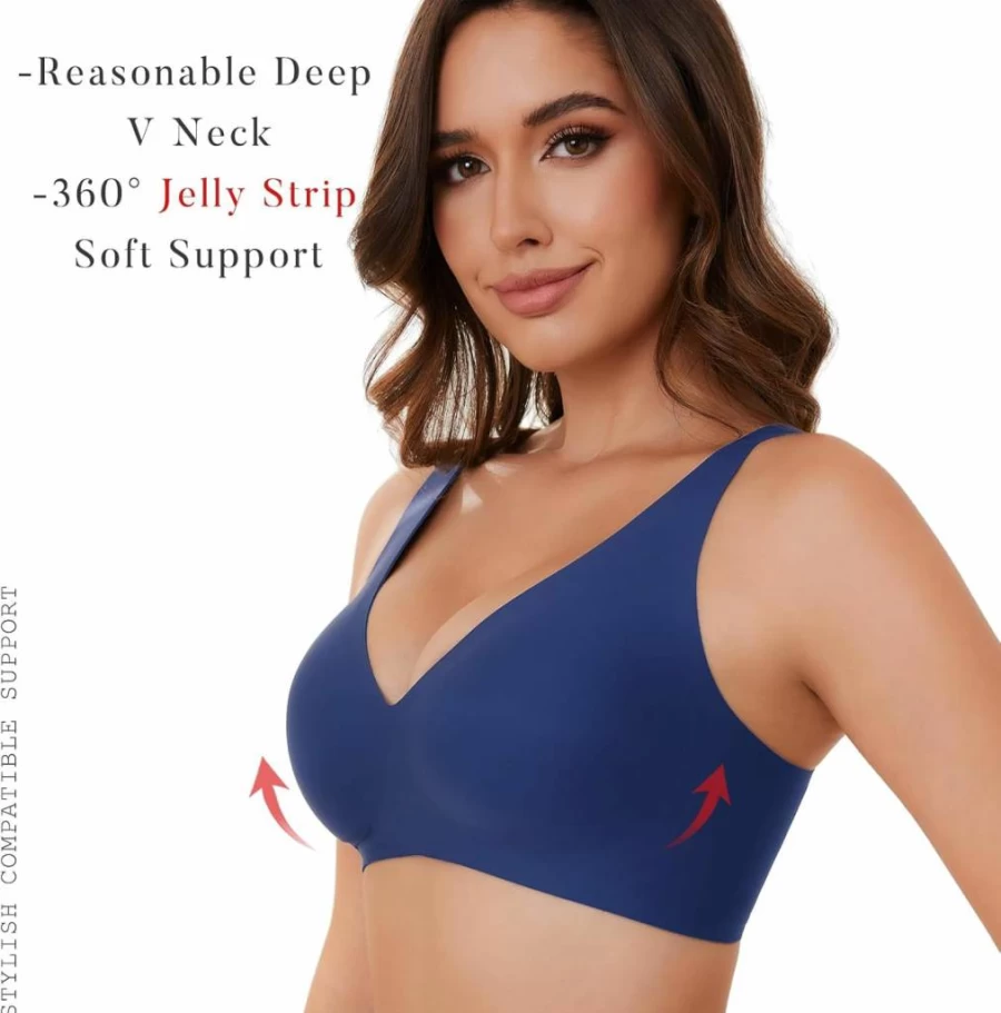 OXYIBRAS Women's Seamless Plunge Bralette - No Underwire Comfort Bra for Sleep, T-Shirt & Everyday Wear with Free Bra Extender