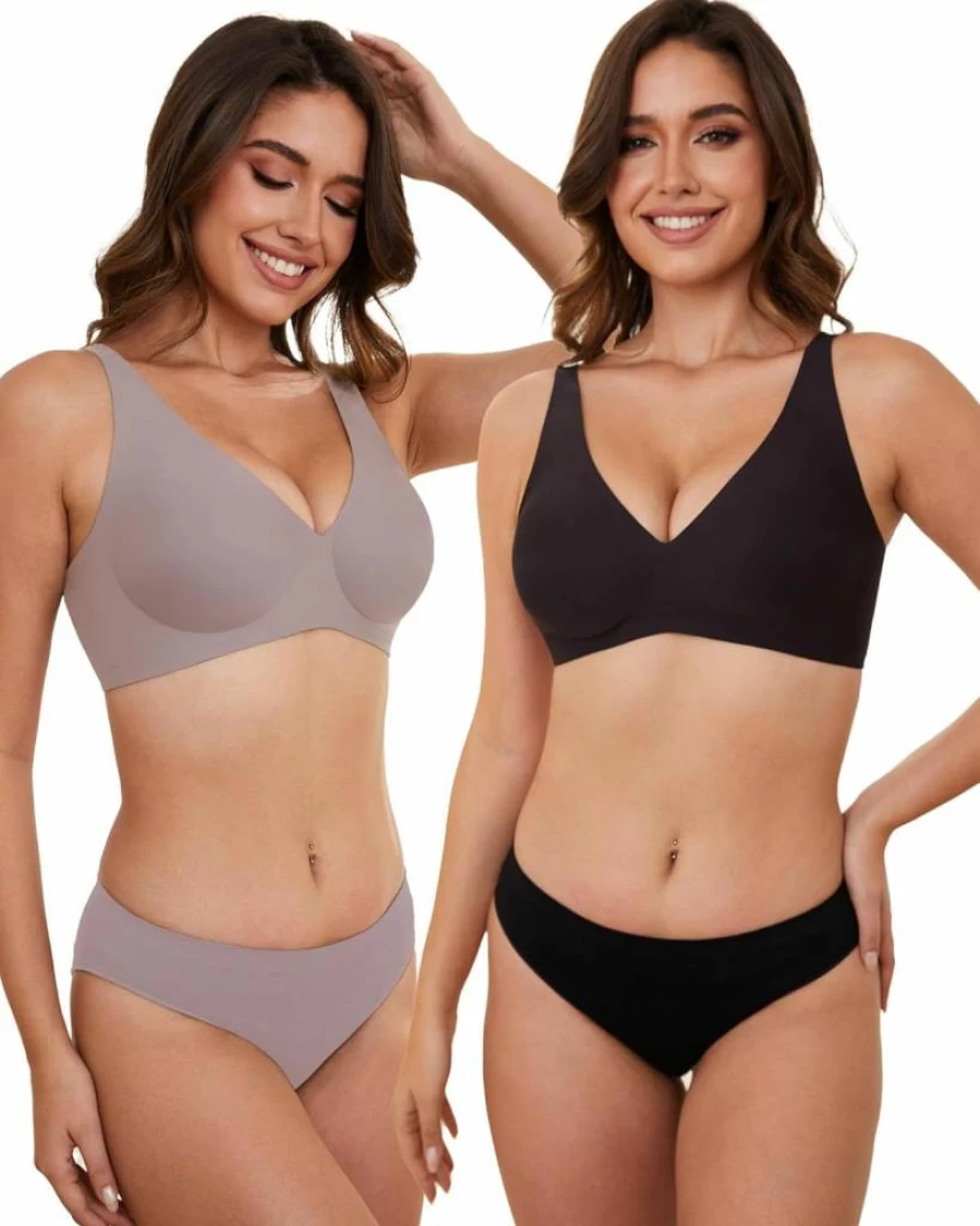 OXYIBRAS Women's Seamless Plunge Bralette - No Underwire Comfort Bra for Sleep, T-Shirt & Everyday Wear with Free Bra Extender