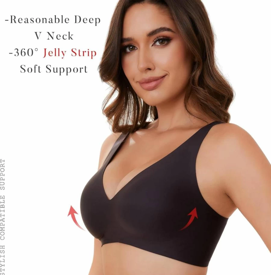 OXYIBRAS Women's Seamless Plunge Bralette - No Underwire Comfort Bra for Sleep, T-Shirt & Everyday Wear with Free Bra Extender