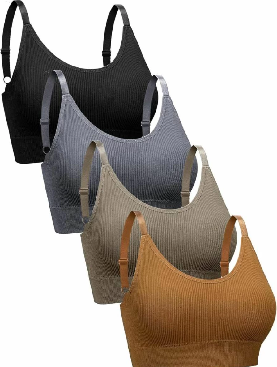 SATINIOR Women's Seamless Sports Bra 4-Pack - Wireless Bralette, Ribbed Cami Tank Top for Workout & Yoga