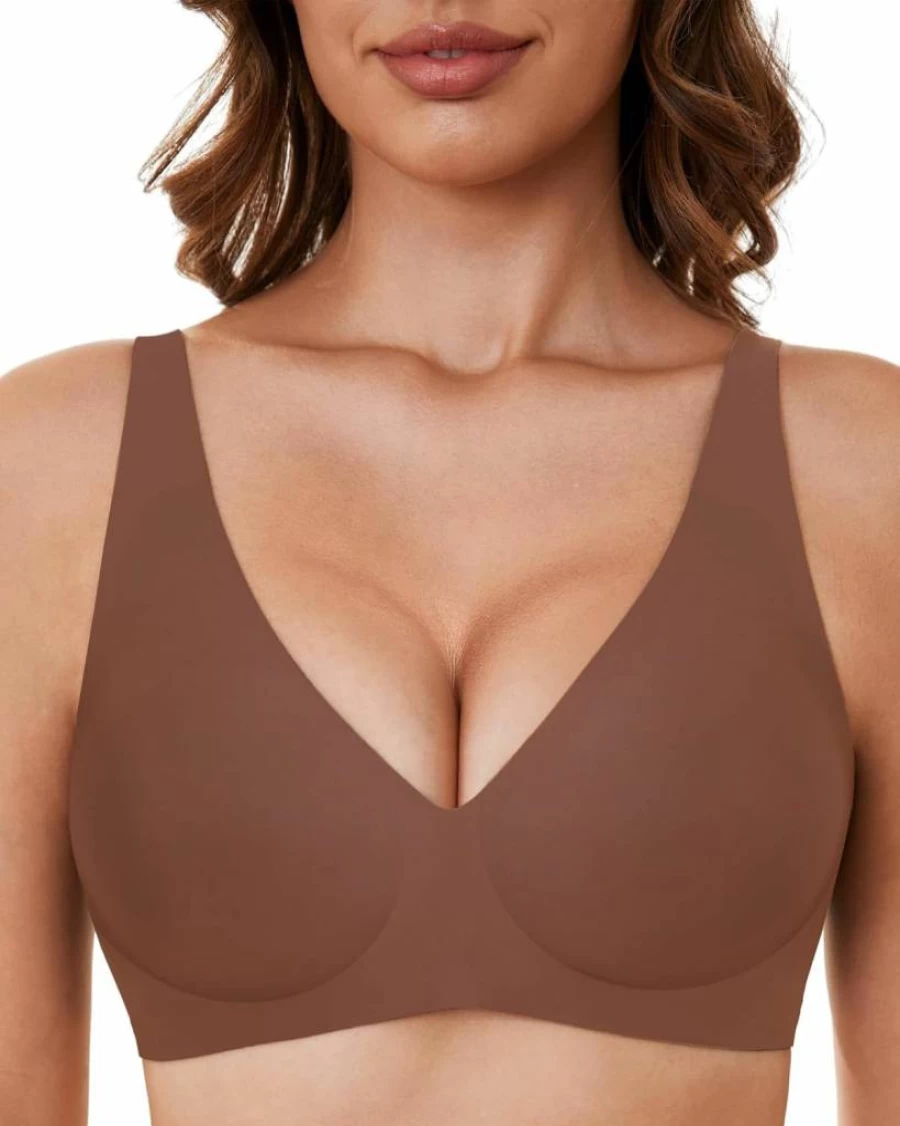 OXYIBRAS Women's Seamless Plunge Bralette - No Underwire Comfort Bra for Sleep, T-Shirt & Everyday Wear with Free Bra Extender