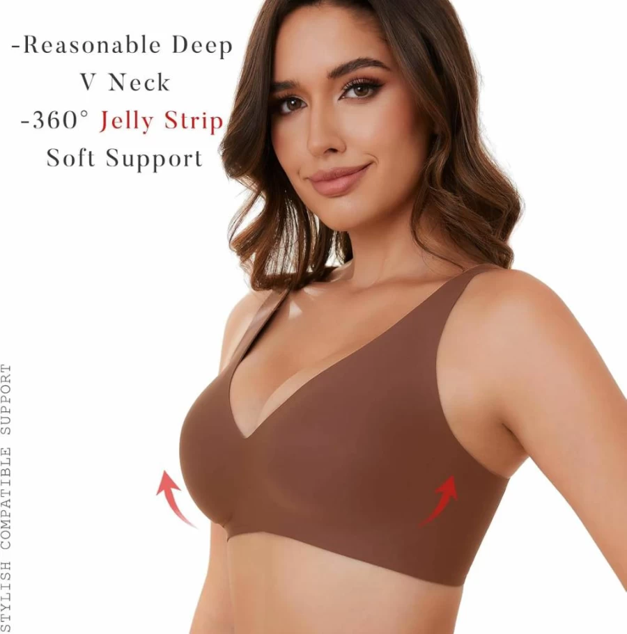 OXYIBRAS Women's Seamless Plunge Bralette - No Underwire Comfort Bra for Sleep, T-Shirt & Everyday Wear with Free Bra Extender