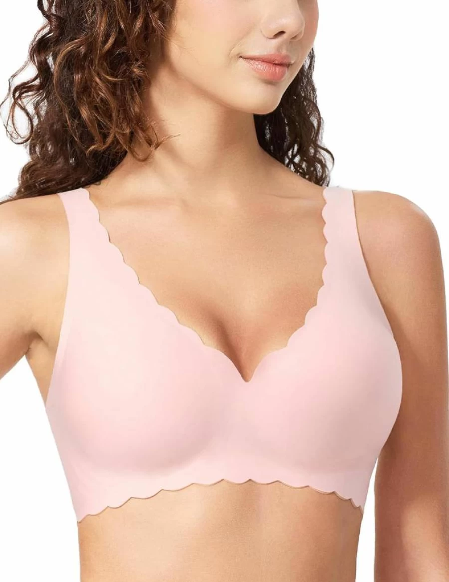 MOEOZLLO Women's Wireless Deep V Bralette - Seamless Floral Lace Support Bra No Underwire Comfortable Yoga Bralette