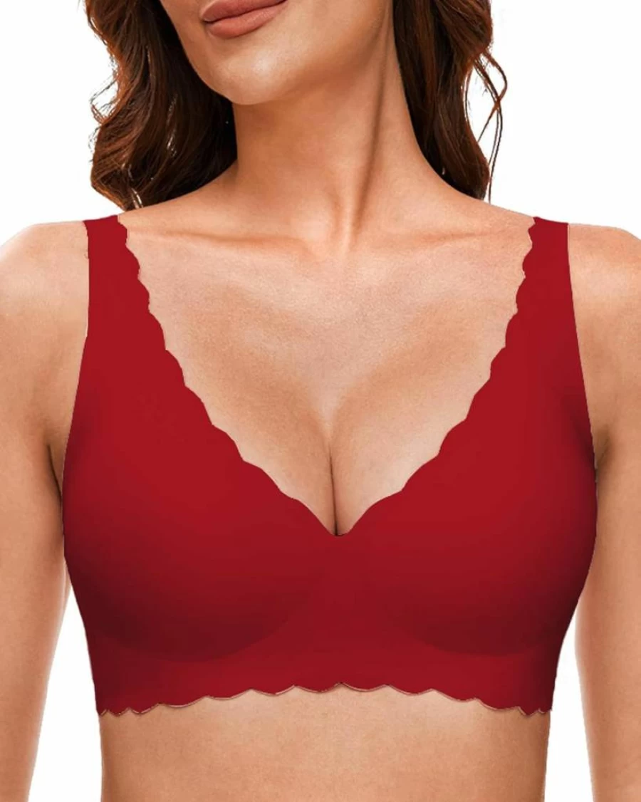Quttlzze Women's Comfortable Wireless Deep V Petal Bralette - Seamless Soft Bra with Extender, No Underwire