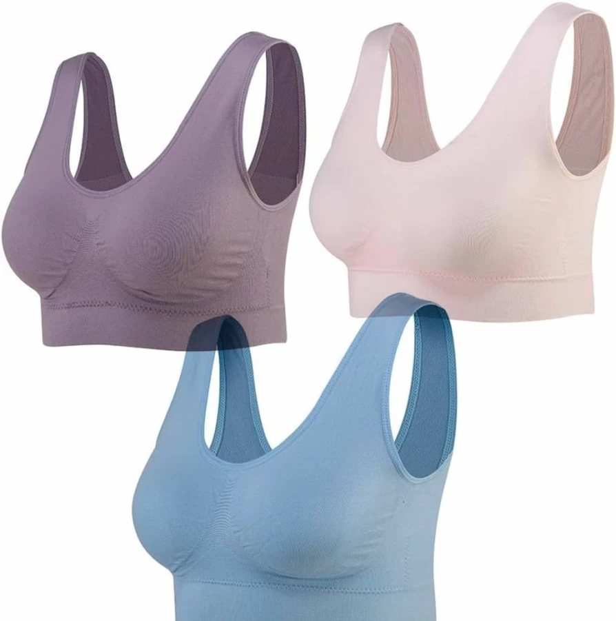 Lemef 3-Pack Wireless Seamless Yoga Sports Bra for Women - Comfortable Removable Padded Support for Gym & Active Wear