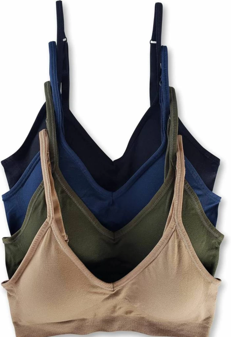 Caramel Cantina Women's Adjustable V-Neck Bralette 4-Pack with Padded Support