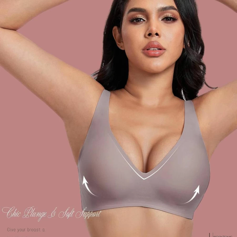 Uroagous Women's Wireless Deep V Plunge Bralette - Seamless Soft Comfort T-Shirt Bra with Extender No Underwire