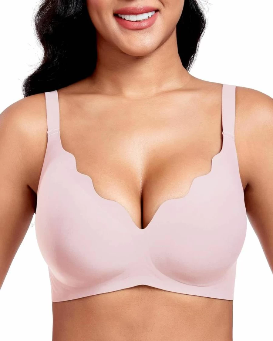 Vinfact Wireless Plunge Bralette for Women - Seamless Full Coverage T-Shirt Bra for Everyday Wear and Sleep