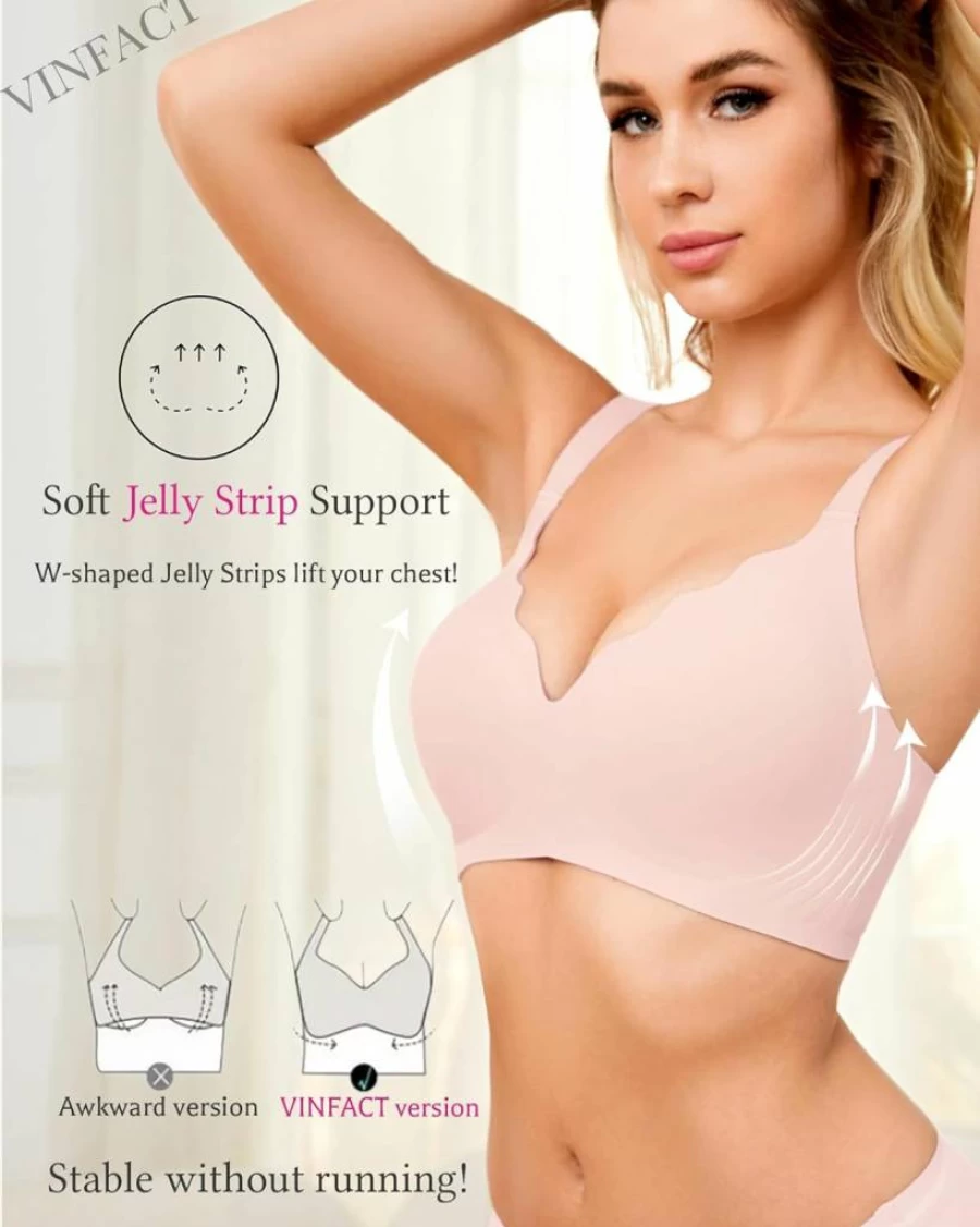 Vinfact Wireless Plunge Bralette for Women - Seamless Full Coverage T-Shirt Bra for Everyday Wear and Sleep
