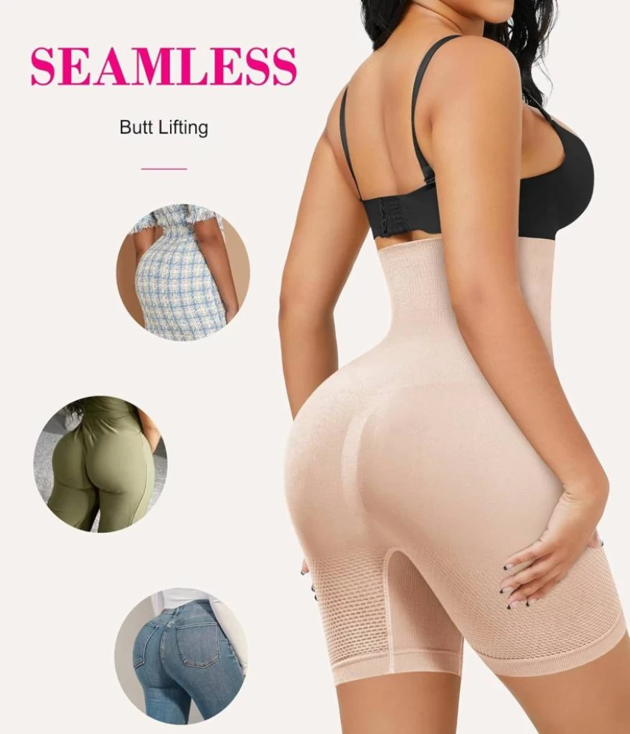 Nebility Women's High Waist Tummy Control Shapewear Shorts - Butt Lifting Body Shaper for Thigh Slimming & Waist Training