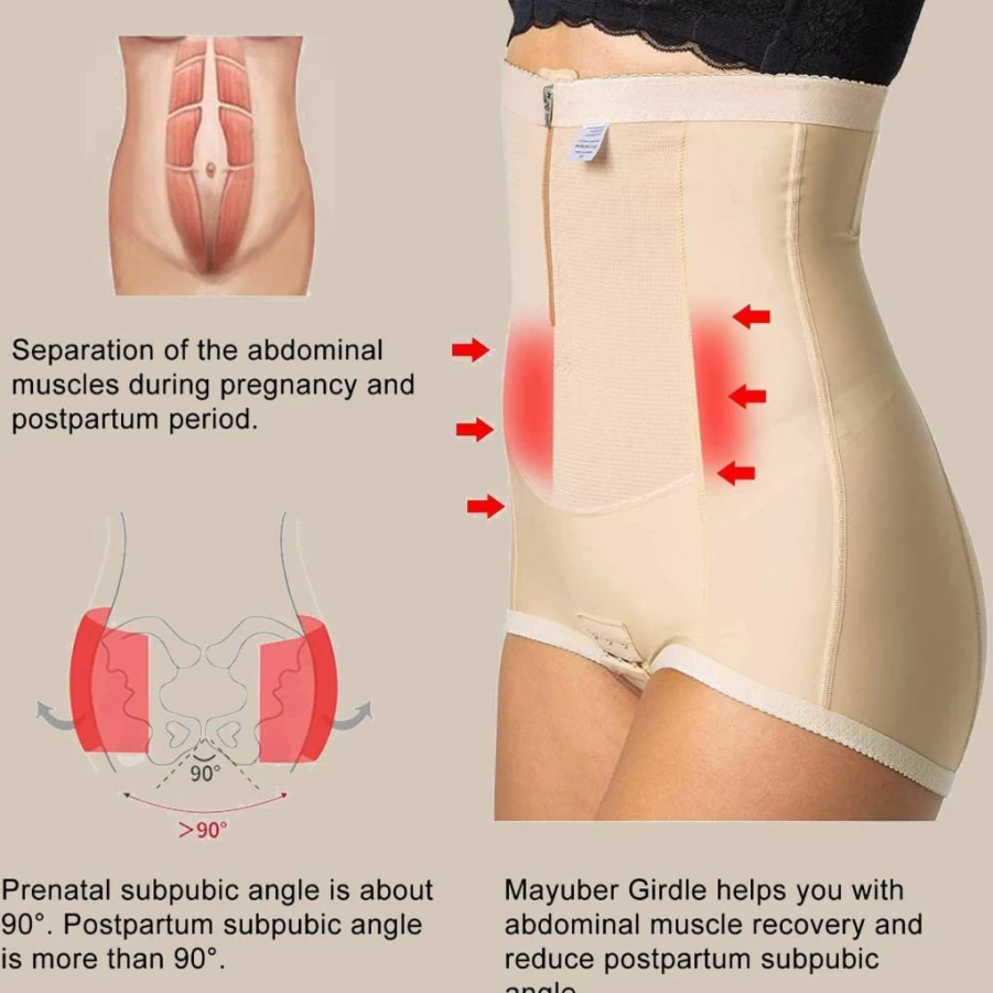 MOVWIN Postpartum Recovery Belly Wrap - C-Section Support Girdle with Zipper, Abdominal Compression Shorts for Women After Birth