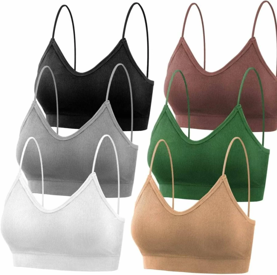 PAXCOO Women's 6-Pack Padded Bralettes - Comfortable Sports Bras for Everyday Wear
