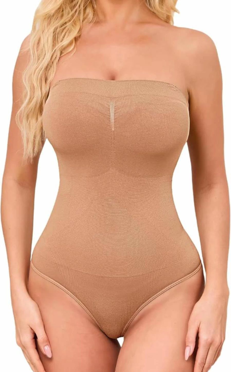 HOMETA Women's Seamless Strapless Bodysuit Shapewear - Tummy Control Thong with Removable Straps for Butt Lifting & Smoothing